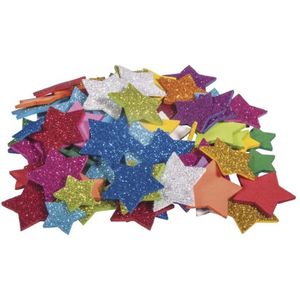 300x Zelfklevende hobby/knutsel foam/rubber sterretjes met glitters - Knutselmateriaal/hobbymateriaal voor kinderen