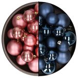Kerstversiering kunststof kerstballen kleuren mix donkerblauw/oud roze 6-8-10 cm pakket van 44x stuks