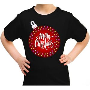 Foute kerst shirt / t-shirt - grote kerstbal merry christmas zwart voor kinderen - kerstkleding / christmas outfit