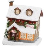 Kerstdorp kersthuisjes bakkerij met verlichting 9 x 11 x 12,5 cm - Kerstversiering/kerstdecoratie