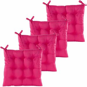 Anna's collection Stoelkussen gewatteerd - 6x - fuchsia roze - 38 x 38 cm - binnen/buiten