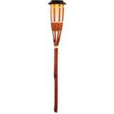 2x Oranje buiten/tuin Led fakkel Bodi solar verlichting bamboe 54 cm vlam - Tuinfakkel - Tuinlampen - Lampen op zonne-energie