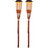 2x Oranje buiten/tuin Led fakkel Bodi solar verlichting bamboe 54 cm vlam - Tuinfakkel - Tuinlampen - Lampen op zonne-energie