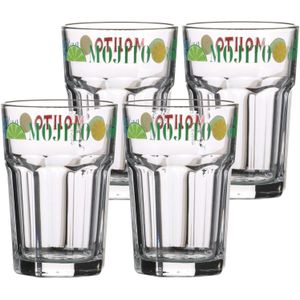 Urban Living Mojito cocktailglazen - gedecoreerd glas met tekst - 4x stuks - 365 ml