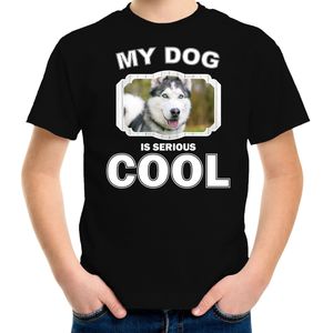 Husky honden t-shirt my dog is serious cool zwart - kinderen - Siberische huskys liefhebber cadeau shirt - kinderkleding / kleding