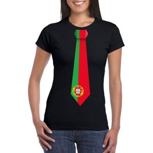 Zwart t-shirt met Portugese vlag stropdas dames -  Portugal supporter