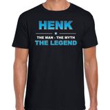 Naam cadeau Henk - The man, The myth the legend t-shirt  zwart voor heren - Cadeau shirt voor o.a verjaardag/ vaderdag/ pensioen/ geslaagd/ bedankt