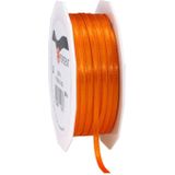 2x Luxe Hobby/decoratie oranje satijnen sierlinten 0,3 cm/3 mm x 50 meter- Luxe kwaliteit - Cadeaulint satijnlint/ribbon