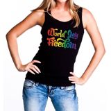 World gay freedom gaypride tanktop -  zwart regenboog singlet voor dames - gaypride