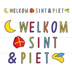 Set van 8x stuks welkom Sint en Piet letterslinger karton 300 cm - Sint Nicolaas/Sinterklaas feest slingers thema decoratie