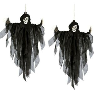 2x stuks horror hangdecoratie spook/geest pop zwart 75 cm - Halloween decoratie poppen