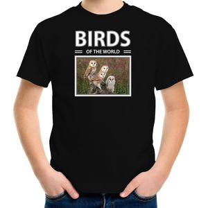 Dieren foto t-shirt Kerkuil - zwart - kinderen - birds of the world - cadeau shirt uilen liefhebber - kinderkleding / kleding