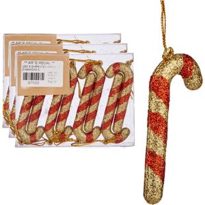 24x stuks kunststof kersthangers zuurstokken rood/goud 11 cm kerstornamenten - Kunststof ornamenten kerstversiering