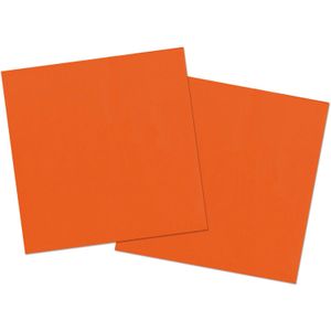 Servetten van papier 33 x 33 cm in het oranje - Uni kleuren thema voor verjaardag of feestje - Inhoud: 80x stuks