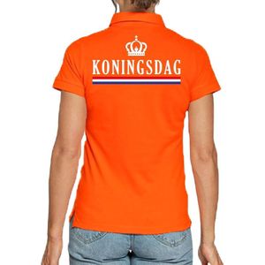 Koningsdag poloshirt / polo t-shirt met vlag en kroontje oranje voor dames - Koningsdag kleding/ shirts