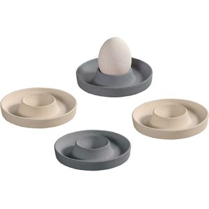 4x Melamine witte en grijze eierdopjes 10 x 2 cm - Tafel dekken - Ronde eierdoppen gekleurd - Ontbijt