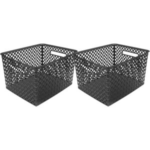 5Five Opbergmand/box van kunststof - 3x - zwart - 30 x 37 x 21 cm - 19 liter