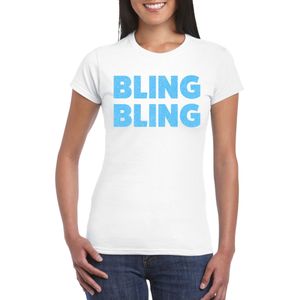Bellatio Decorations Verkleed T-shirt voor dames - bling - wit - blauw glitter - carnaval/themafeest