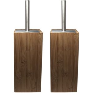 2x Toiletborstels met bruine houders van bamboe 34 cm - Wc-borstel - Toilet en badkamer accessoires