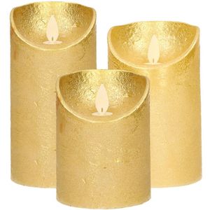 Set van 3x stuks Gouden Led kaarsen met bewegende vlam - Sfeer stompkaarsen voor binnen