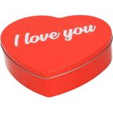 Valentijnsdag cadeau set koffie mok/beker Love hartje met deco strooi hartjes en snoepjes blikje 18 cm - Hartjes/liefde thema