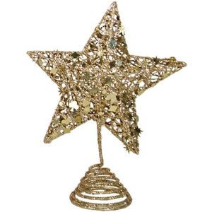 Gerimport Kerstboompiek - ster - kunststof - goud glitter - 25 cm - kerstpieken