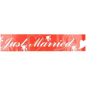 Rood markeerlint Just Married 6 meter - Afzetlint/banner - Huwelijksfeest/bruiloft versiering/decoratie linten