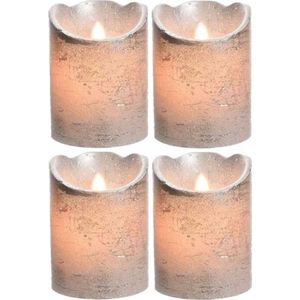 4x stuks LED kaarsen/stompkaarsen zilver 10 cm flakkerend