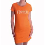 Glitter Topper jurkje oranje met steentjes/ rhinestones voor dames - Glitter kleding/ foute party outfit