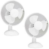 2x stuks witte tafel/bureau ventilatoren 22 cm - Tafelventilator