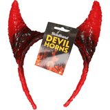 Halloween diadeem - 4x - duivel hoorntjes - rood/zwart - kunststof - tiara/haarband