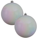 2x Grote parelmoer witte kunststof kerstballen van 20 cm - glans - parelmoer witte kerstballen - Kerstversiering