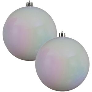 2x Grote parelmoer witte kunststof kerstballen van 20 cm - glans - parelmoer witte kerstballen - Kerstversiering