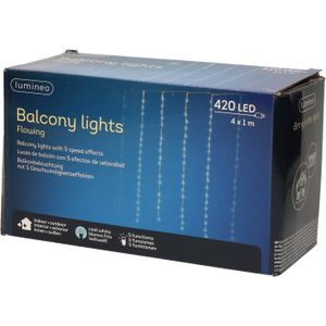 Lumineo Kerstverlichting - lichtgordijn - balkon verlichting - helder wit - 420 lampjes - 400 x 100 cm