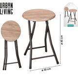 Urban Living Bijzet krukjes - zwart/beige - metaal/hout - D30 x H45 cm - opvouwbaar