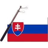 Landen vlag Slowakije - 90 x 150 cm - met compacte draagbare telescoop vlaggenstok - zwaaivlaggen