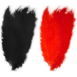 4x stuks grote veer/veren/struisvogelveren 2x rood en 2x zwart van 50 cm - Decoratie sierveren