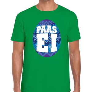 Groen Paas t-shirt met blauw paasei - Pasen shirt voor heren - Pasen kleding