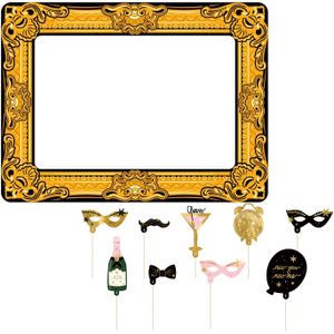 Foto prop set met frame - Oud &amp; Nieuw - 10-delig - opblaasbare fotolijst - photo booth accessoires