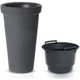 Prosperplast Plantenpot/bloempot Flower Tower - kunststof - antraciet - D48 x H78 cm - met binnenpot - tuin potten