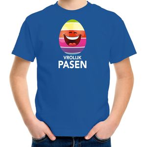 Lachend Paasei vrolijk Pasen t-shirt / shirt - blauw - kinderen - Paas kleding / outfit
