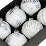 Othmar Decorations luxe gedecoreerde kerstballen - 12x -wit -glas -8 cm