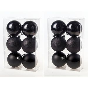 36x Zwarte kunststof kerstballen 8 cm - Mat/glans/glitter - Onbreekbare plastic kerstballen - Kerstboomversiering zwart