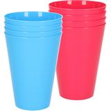 8x stuks onbreekbare kunststof drinkglazen 430 ML in het blauw en roze - Camping/verjaardag/peuters/kleuters