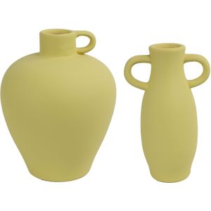 Countryfield Vazen set 2x stuks - geel terracotta - H20 en H22 cm - smalle opening