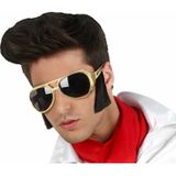 Atosa Verkleed bril met bakkebaarden Elvis/rockster - goud - kunststof - Rock and roll thema accessoires