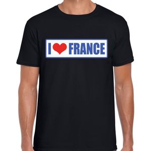 I love France / Frankrijk landen t-shirt met bordje in de kleuren van de Franse vlag - zwart - heren -  Frankrijk landen shirt / kleding - EK / WK / Olympische spelen outfit