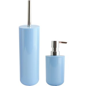 MSV Toiletborstel in houder 38 cm/zeeppompje 260 ml set Moods - kunststof - lichtblauw