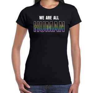 We are all human regenboog /  LHBT t-shirt / shirt zwart voor dames - Lesbo /  gay / rainbow  outfit