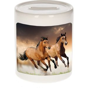 Dieren bruin paard foto spaarpot 9 cm jongens en meisjes - Cadeau spaarpotten bruin paard paarden liefhebber